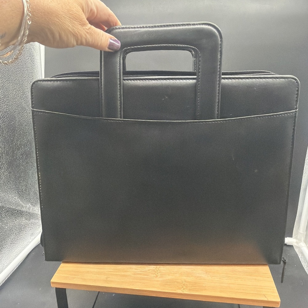 Vtg DAY RUNNER Entrepreneur 3 Ring Binder-Zip-Hidden Handles-Black Faux Leather